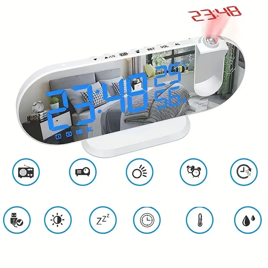 Digitální projekční budík s LED displejem a FM rádiem