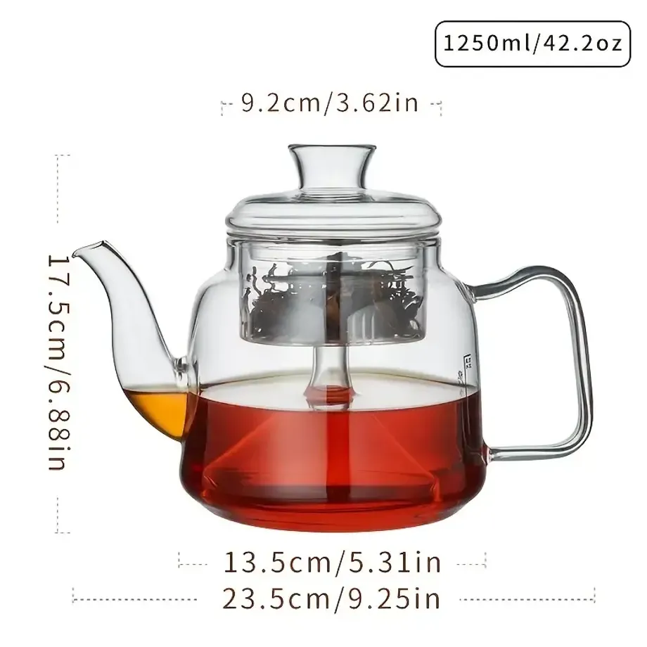 1ks Vysoká Borosilikátová Skleněná Konvice S Cedníkem - 1250ml/42.3oz - Perfektní Pro Volný Čaj - Bezpečné Na Sporáku