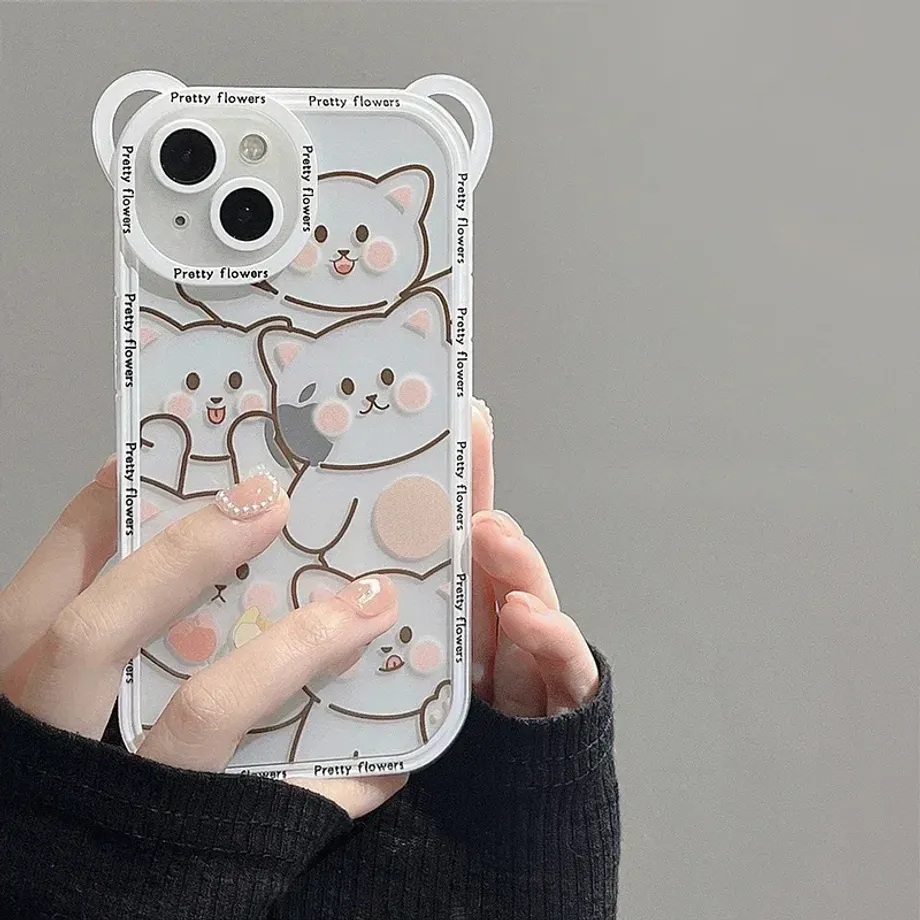 Silikonové transparentní pouzdro na telefony iPhone s motivy Cute Bear a popruhem na krk