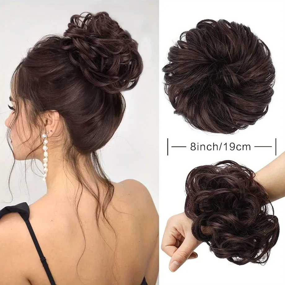 Rozcuchaný drdol scrunchies - vlnité kudrnaté chignon culík prodlužování vlasů hustý účes nástavec na vlasy vlasové doplňky