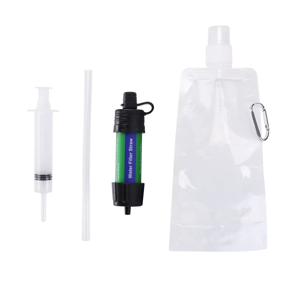 Venkovní pitná voda Filtrační nástroje Hiking Survival Water Purifier w / Straw pro nouzové kempování Hiking Backpack Survival Tool