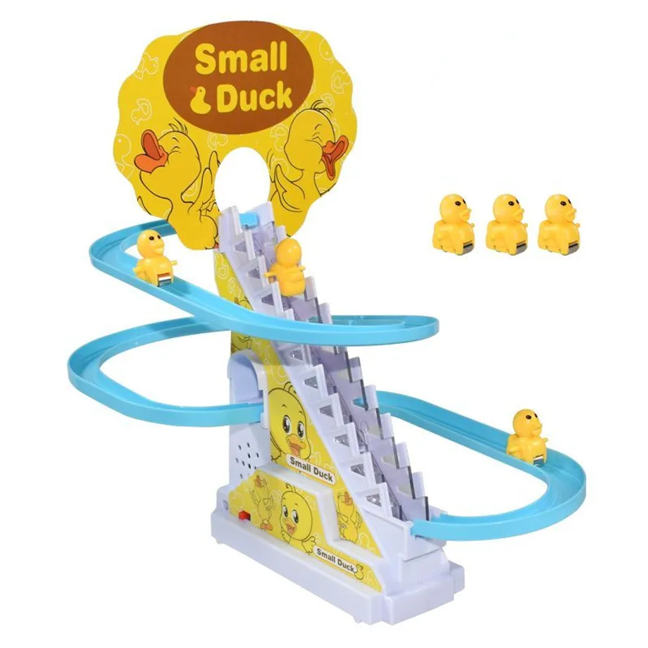 Kid Diy Small Duck Penguin Electronic Climbing Stairs Track Toy Light Musical Slide Track Coaster Toy Educational Fun Toys Gifts