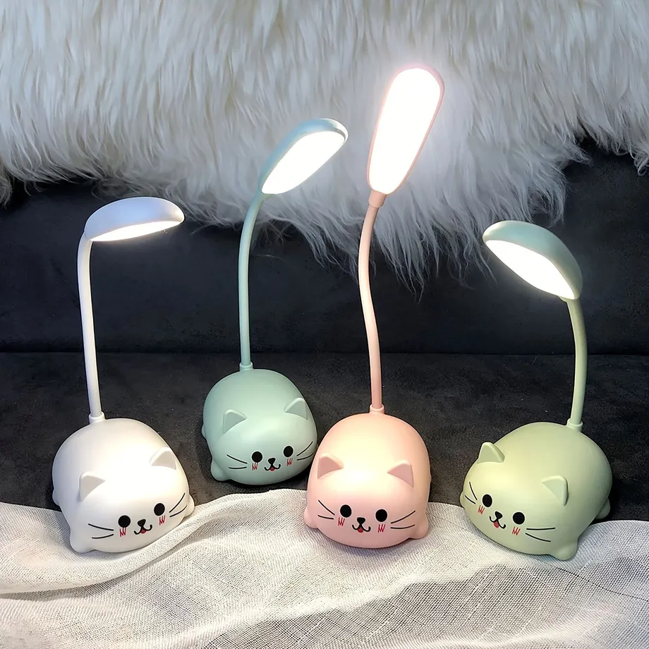 1ks nastavitelná stolní lampa, noční světlo Cartoon Cute Cat, dobíjecí LED stolní světlo USB, teplá bílá stolní lampa na ochranu očí