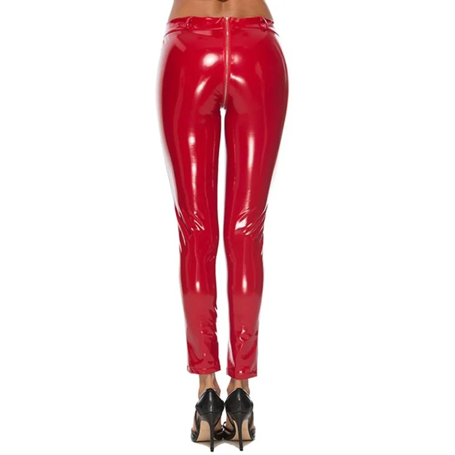 Dámské sexy latexové kalhoty na zip