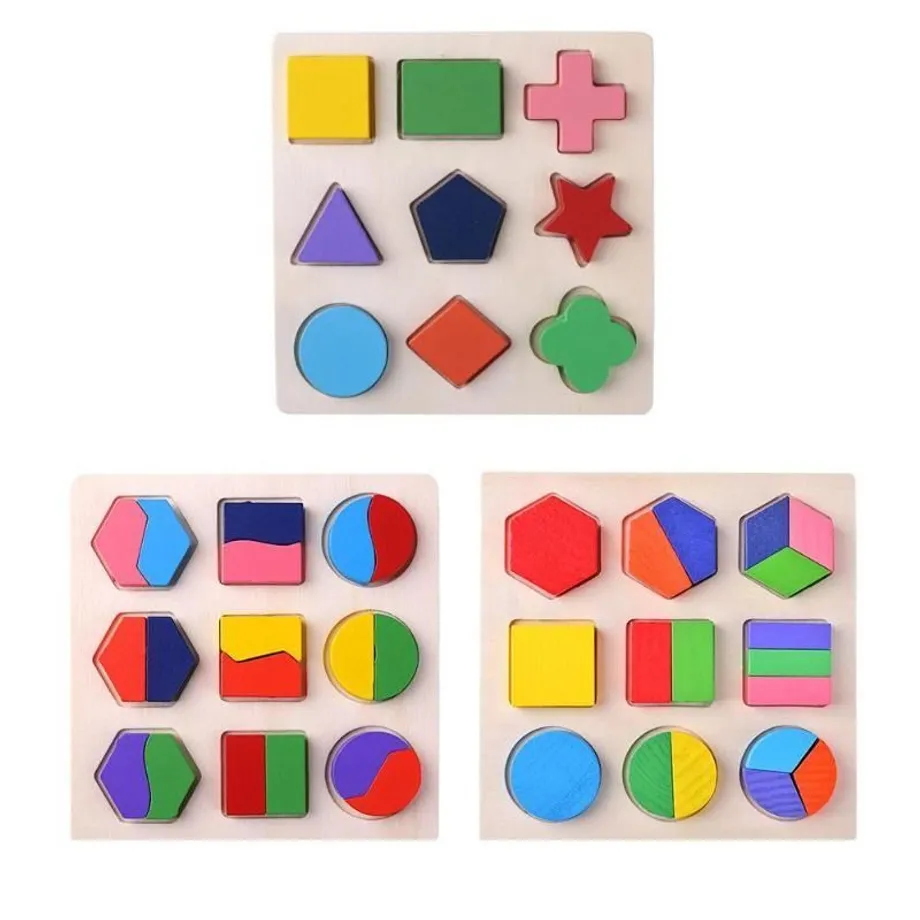 Dřevěné dětské Montessori puzzle - geometrické tvary