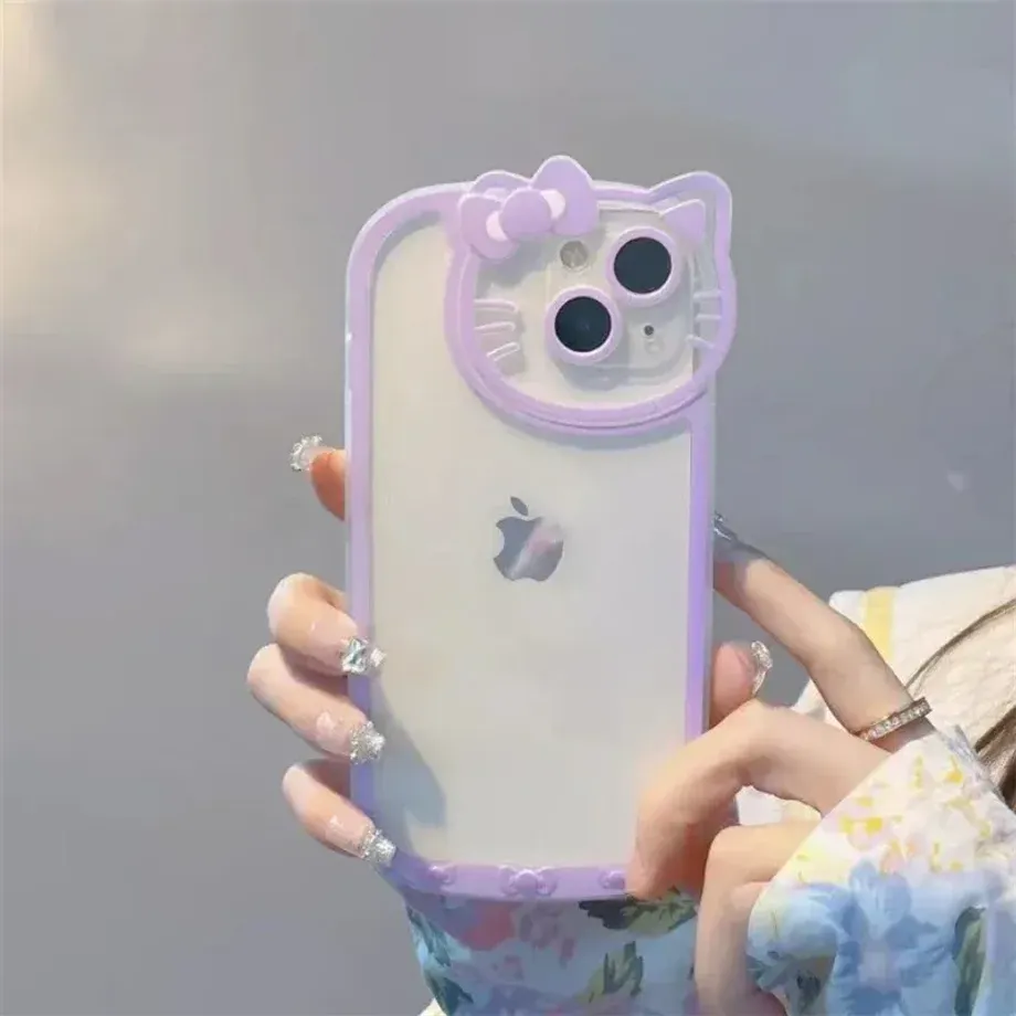 Roztomilý transparentní kryt na telefony iPhone v provedení Hello Kitty