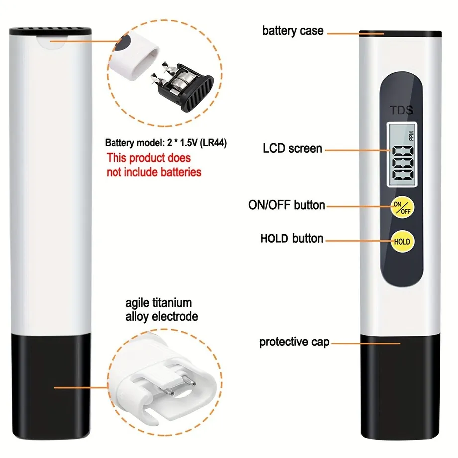 Kompaktní měřič TDS - tester pitné vody 0-9990ppm, přenosný analyzátor kvality vody