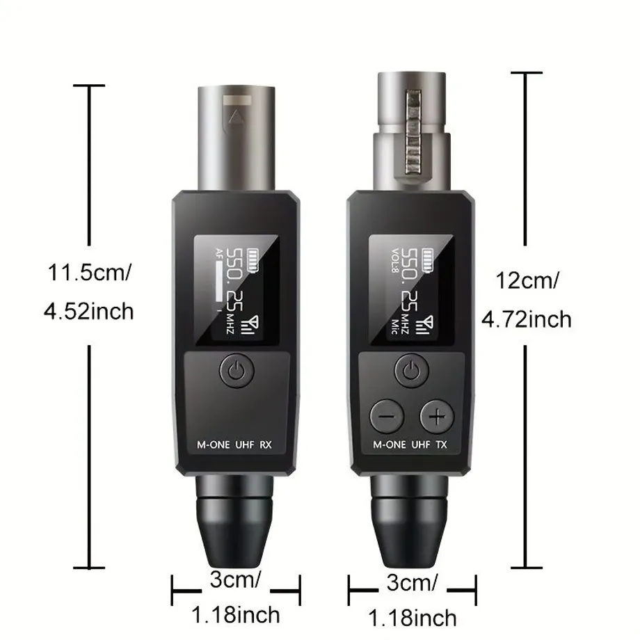 Originál: Bezdrátový mikrofonní systém - vysílač a přijímač s konektorem XLR, vhodný pro kondenzátorové mikrofony 48V, dynamické mikrofony, mixážní pult a kytarový zesilovač.