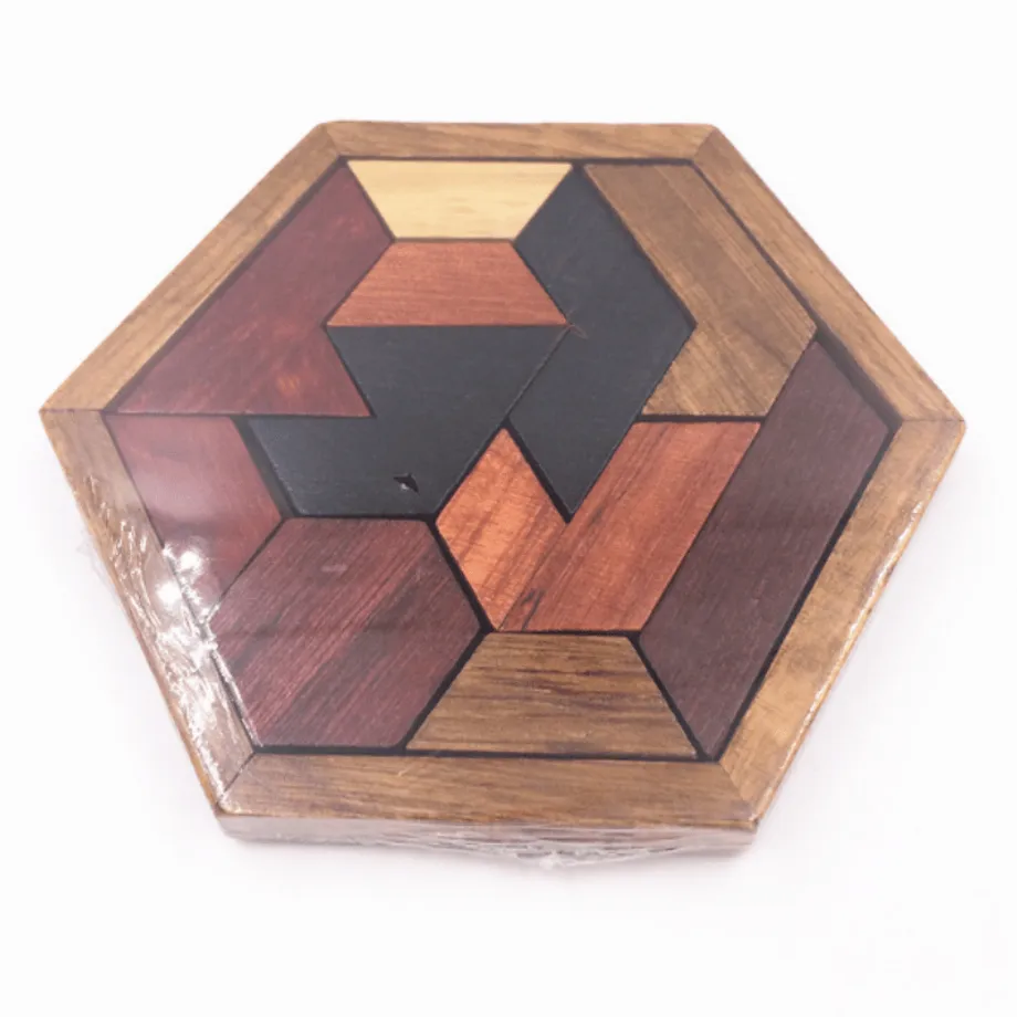 Barevné dřevěné hexagonální geometrické skládačky - Montessori hračky pro rozvoj dětí