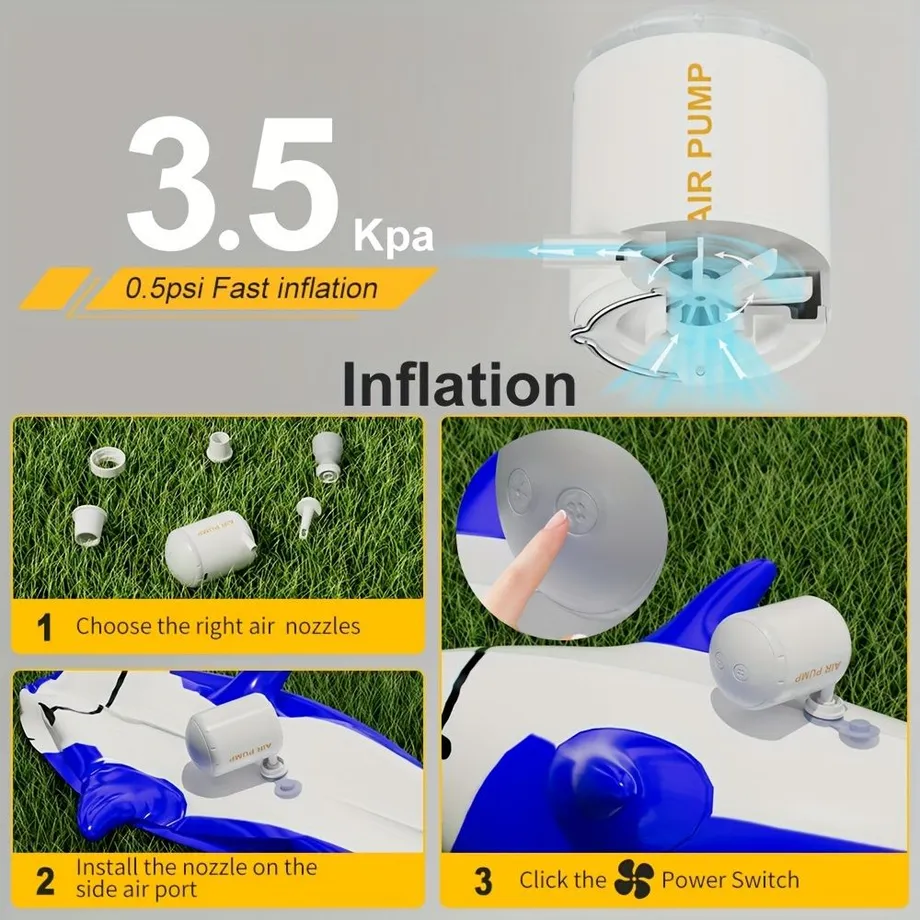 Elektrická vzduchová pumpa pro nafukovadla, přenosná pumpa na nafukovací matrace s 5 tryskami, rychlokompresorová pumpa pro vzduchovou pohovku Vzduchová pohovka Hračky do bazénu Plavecké kruhy, vzduchová pumpa napájená dobíjecí baterií