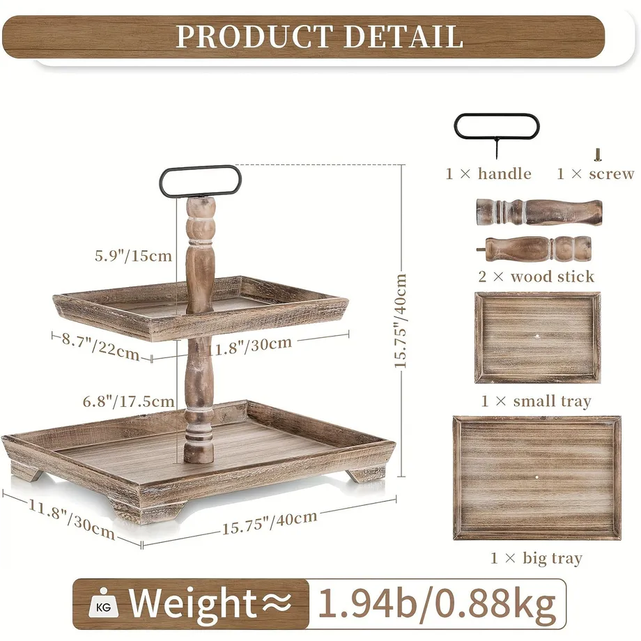 2patrové dřevěné tácy na farmářský stůl: Rustikální dekorace servírovacího tácu