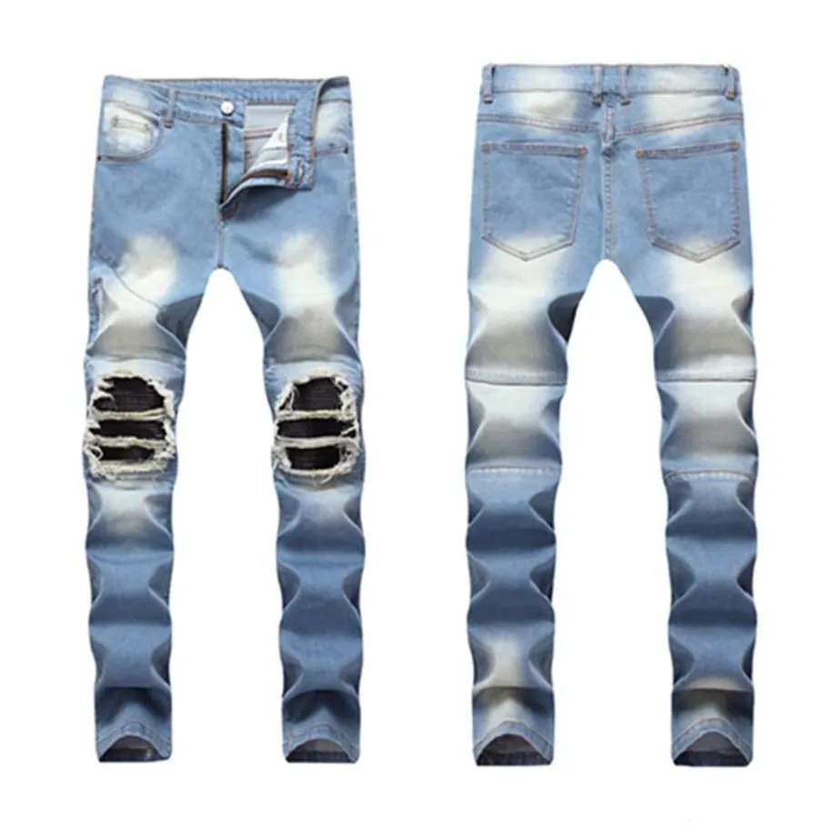 Pánské módní džíny Slim Fit Elastic Ripped Jeans Light blue 9981 42