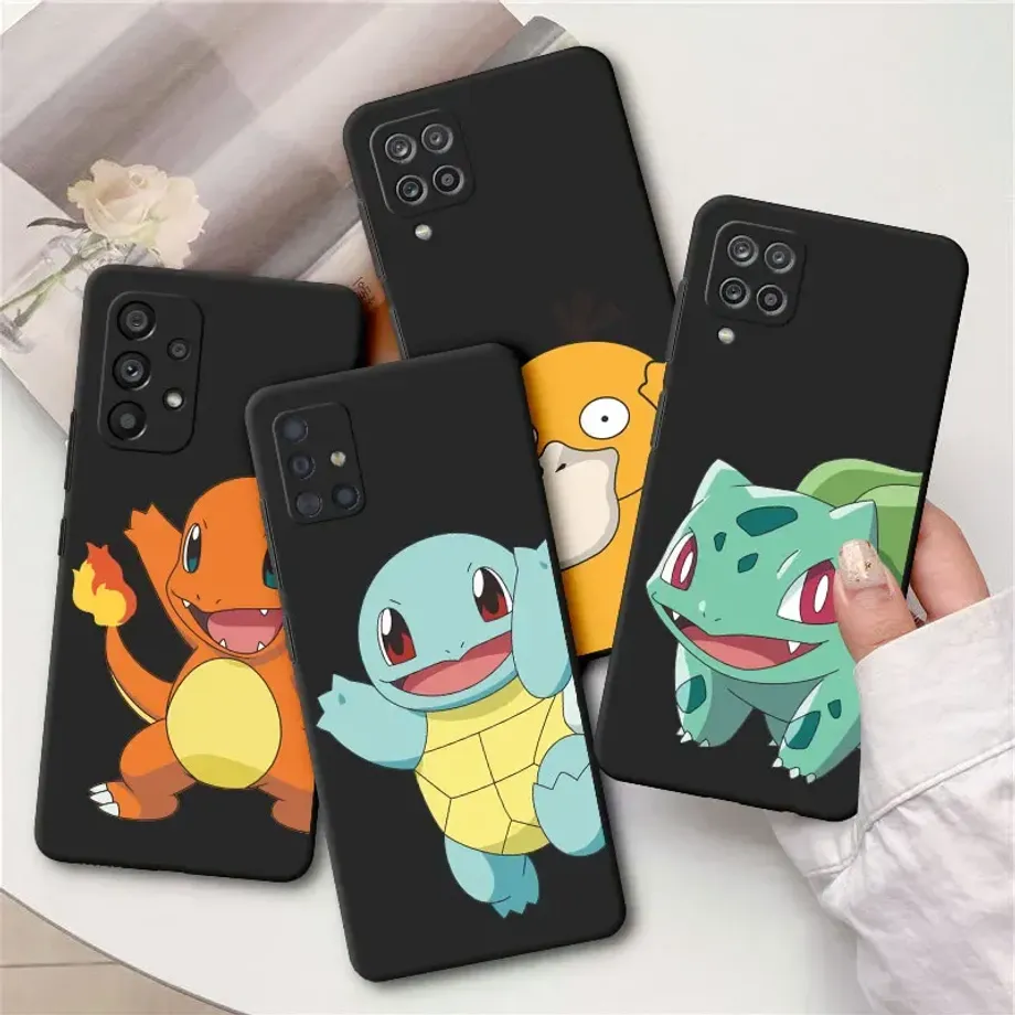 Trendy silikonový černý kryt s motivy oblíbených Pokémon pro telefony Samsung