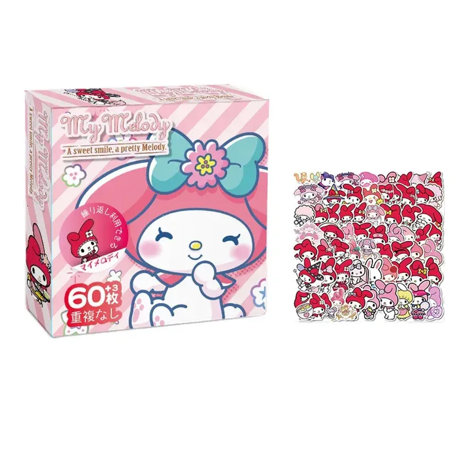 Sada 60 kousků samolepek Sanrio Hello Kitty, Kuromi, Cinnamoroll a Pochacco pro děti