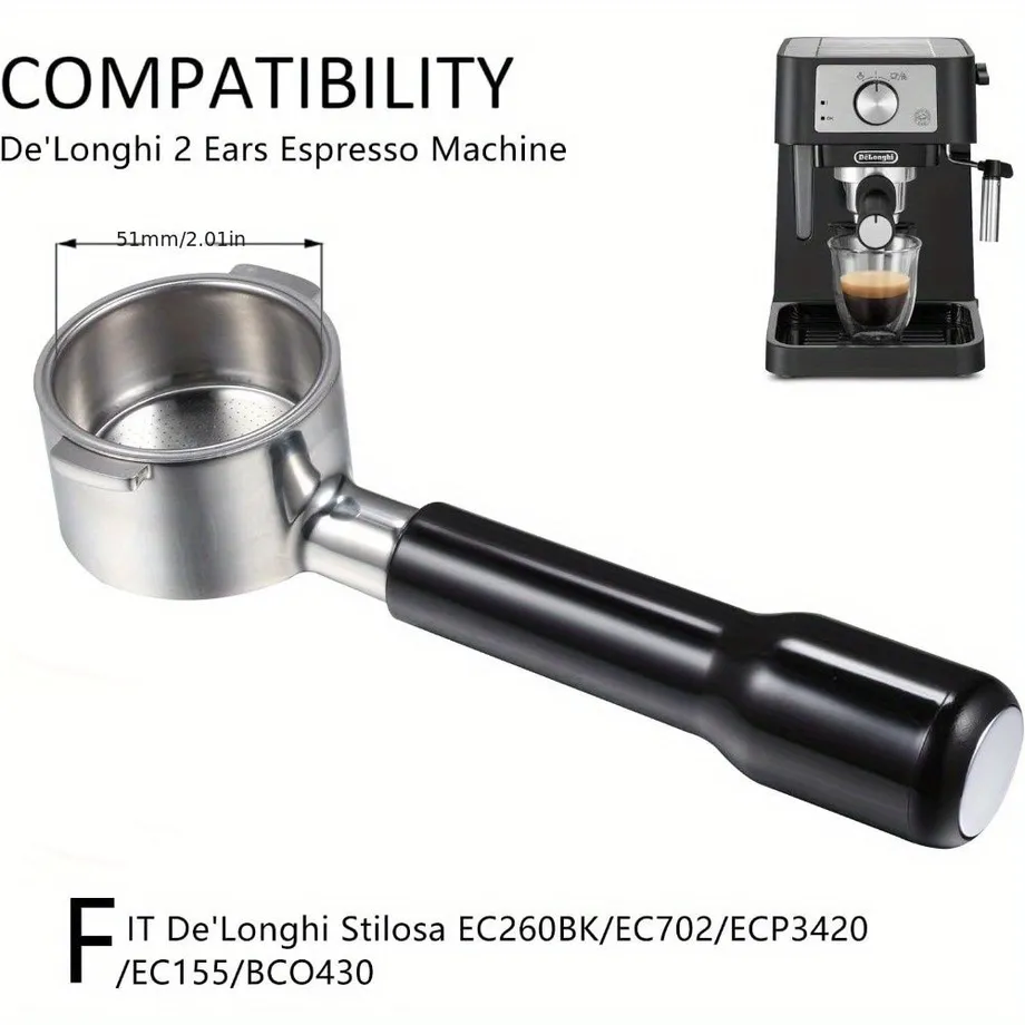 Držák filtru z nerezové oceli 51 mm pro delonghi ECP3420/EC155/BCO430/EC260 - bez dna, 2 uši