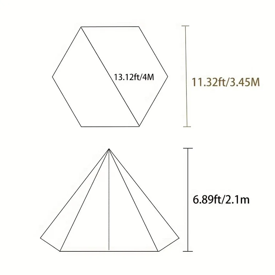 Teplý Stan s přívodem pro kamna a sněhovým lemem, Prostor k stání 210,01 cm pro 3-4 osoby, Tipi Stan pro rodinné Turistiku, Rybaření, Lov, Pěší turistiku a Kempování