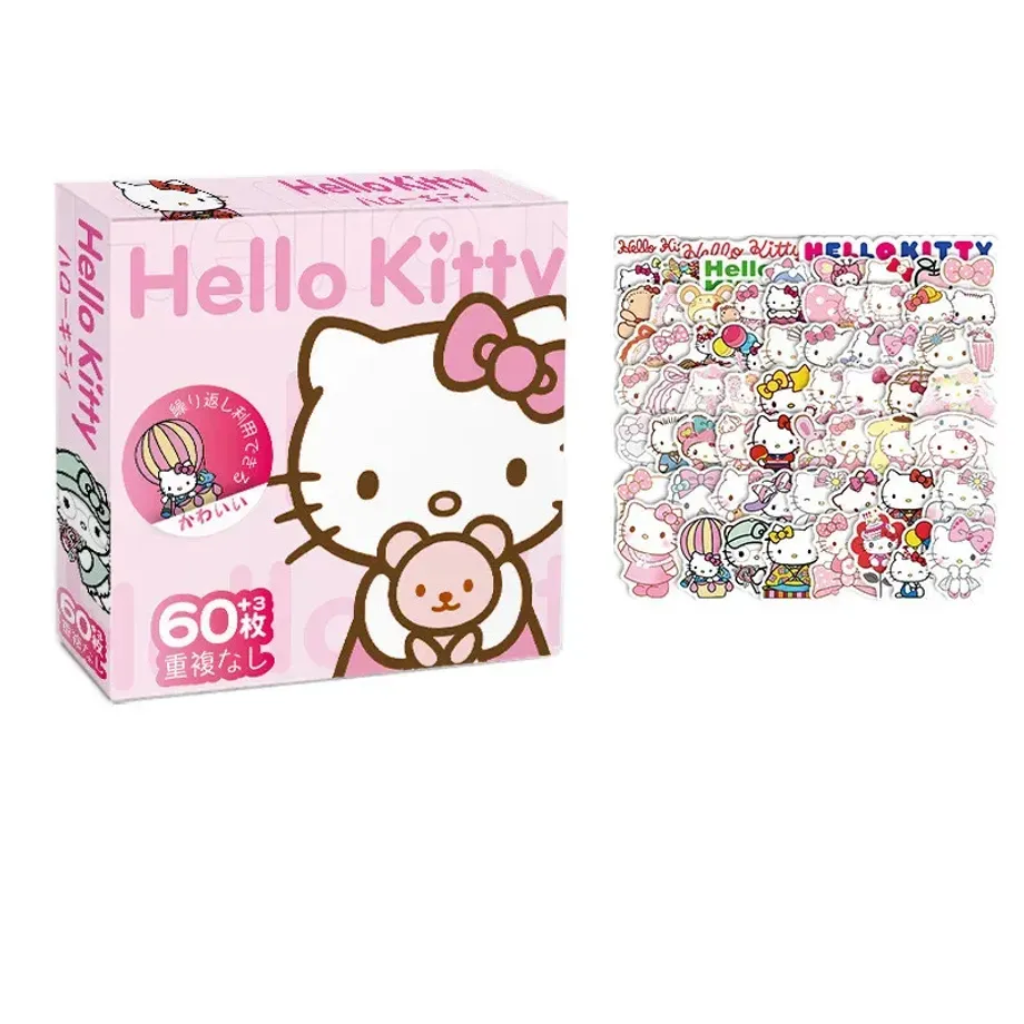 Sada 60 kousků samolepek Sanrio Hello Kitty, Kuromi, Cinnamoroll a Pochacco pro děti