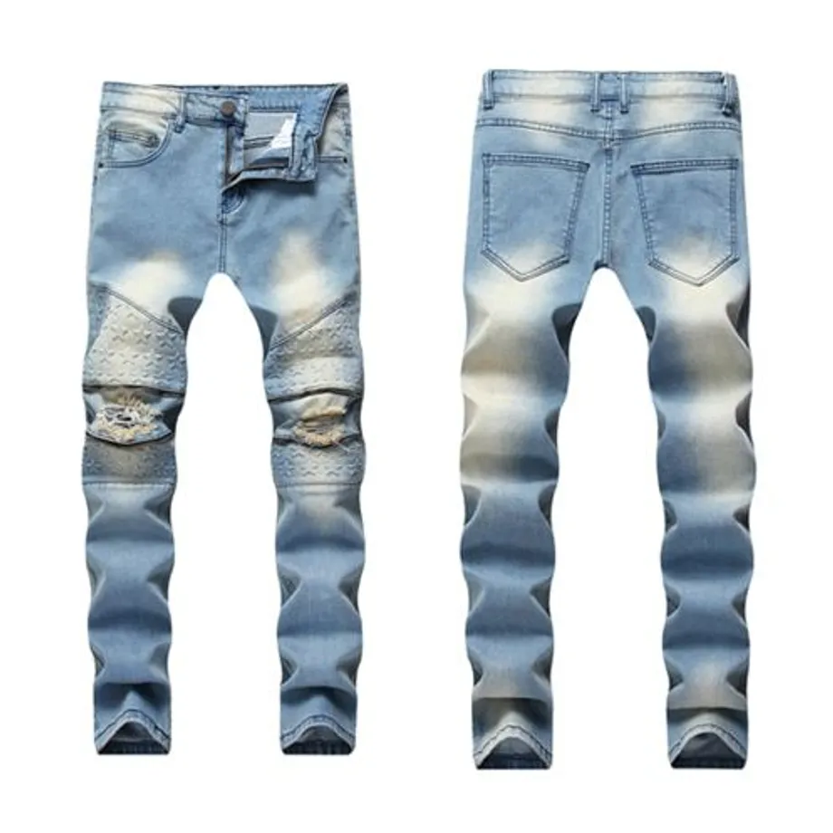 Pánské módní džíny Slim Fit Elastic Ripped Jeans