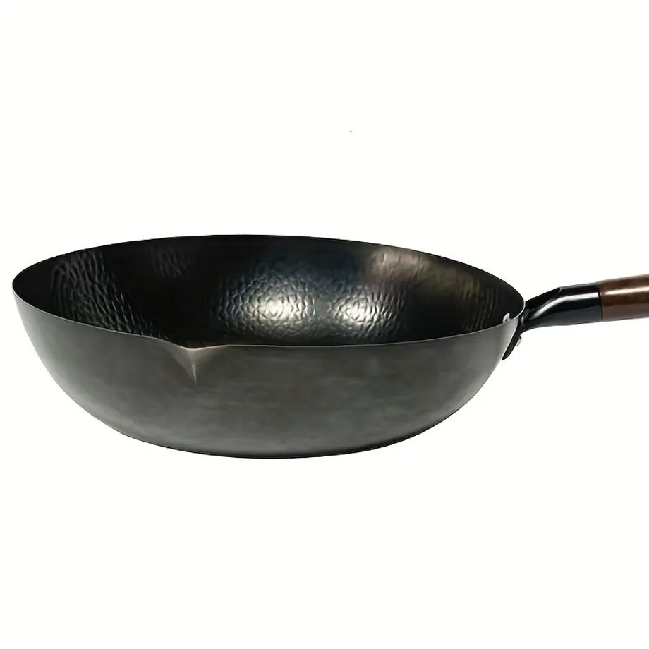 Litinový Wok 32 cm, Pánev Wok na smažení, Univerzální nádobí s plochým dnem na indukci, elektřinu, plyn, halogen, vhodné pro všechny typy sporáků