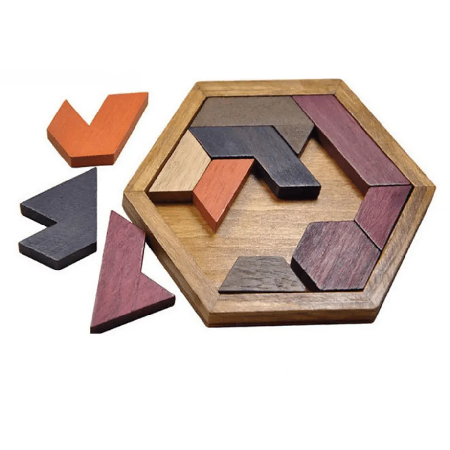 Barevné dřevěné hexagonální geometrické skládačky - Montessori hračky pro rozvoj dětí