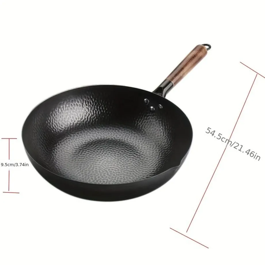 Litinový Wok 32 cm, Pánev Wok na smažení, Univerzální nádobí s plochým dnem na indukci, elektřinu, plyn, halogen, vhodné pro všechny typy sporáků