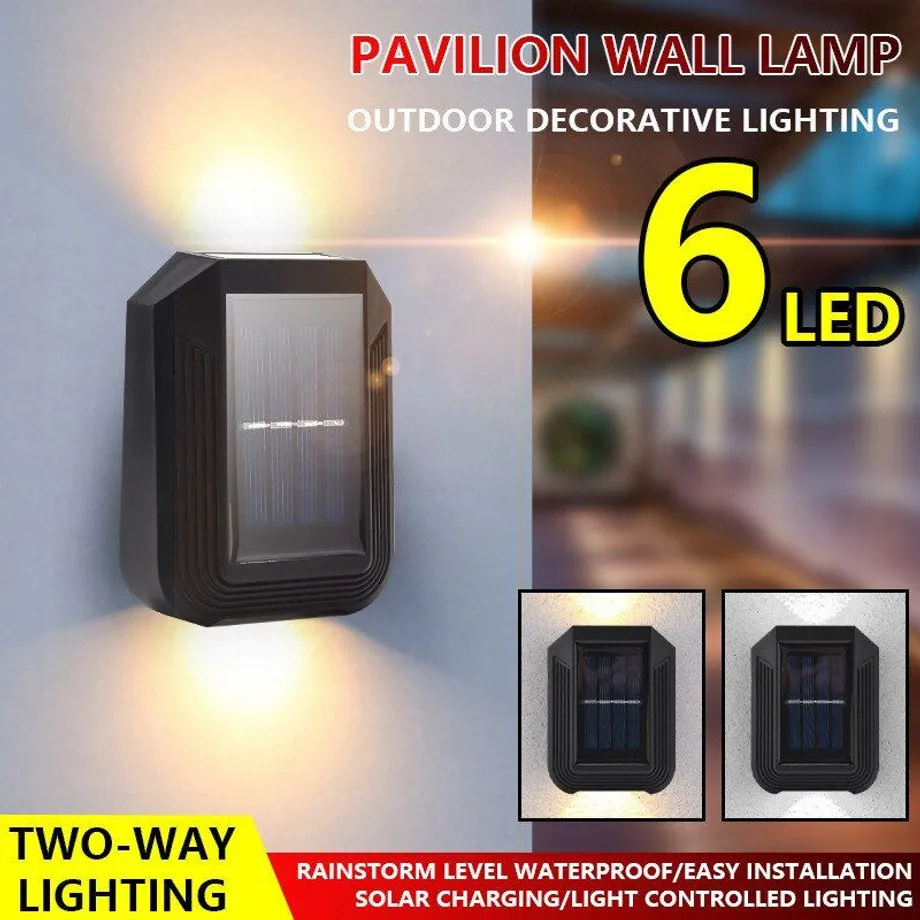 6LED solární nástěnné světlo vodotěsné venkovní nahoru a dolů pohybový senzor pavilon nástěnné lampy