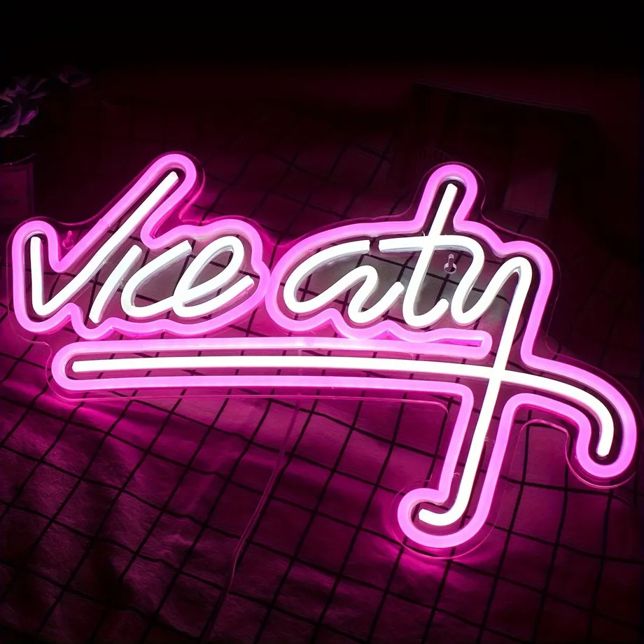 1ks Vice City Růžový Neonový Nápis, LED Neonová Světla Vice City Nápis Do Ložnice, Písmena Herní Místnost S Napájením Z USB Neonové Světlo, Vnitřní Domácí Pasáž Obchod Nástěnné Závěsné Lampy, Na Vánoce Valentýn Nový Rok Dekor