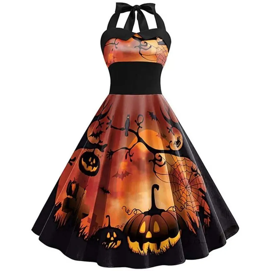 Halloweenské šaty pro ženy - Sexy, se zapínáním na krku, vintage, elegantní kostýmy na večerní večírek