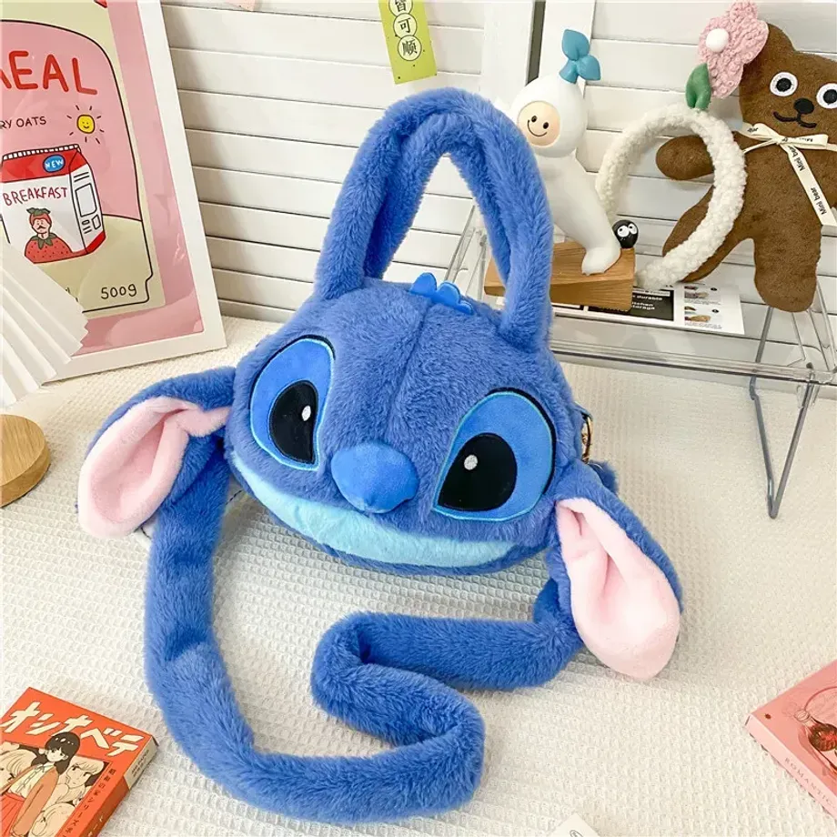 Stylová plyšová kabelka přes rameno ve tvaru hlavy oblíbené pohádkové postavy Stitch