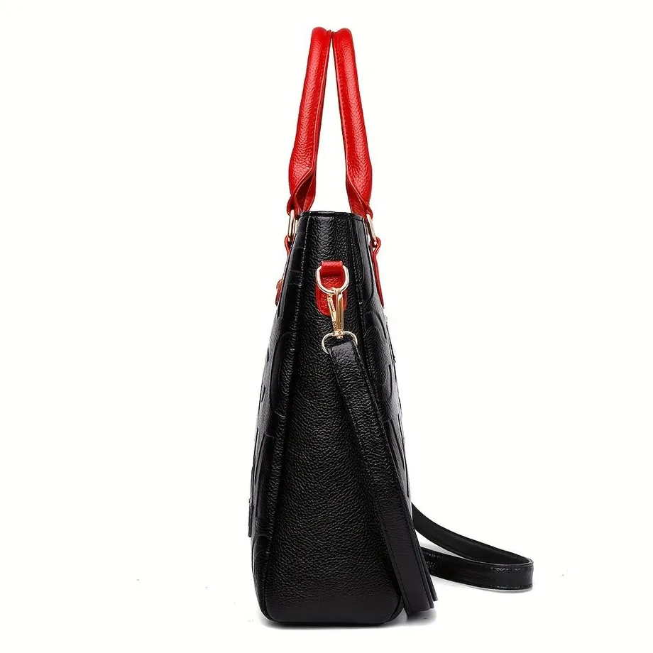 Kabelka s reliéfními písmeny a trendy barevnými bloky, dámská crossbody s horním uchem