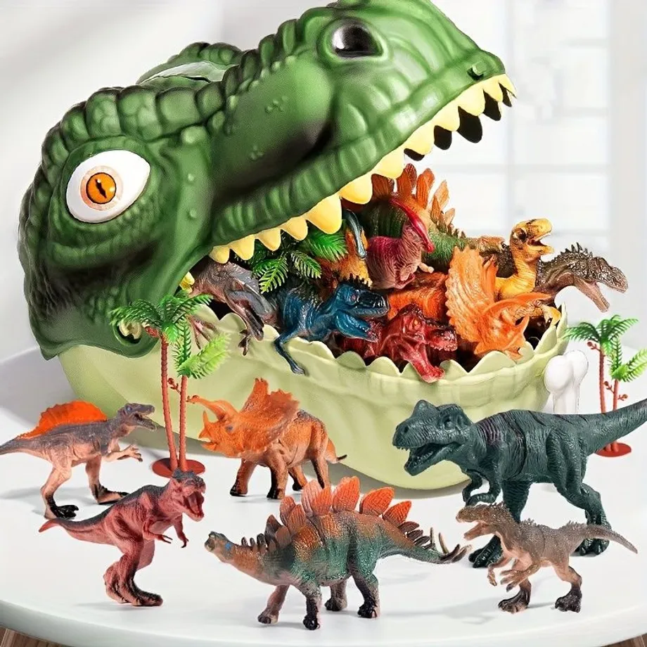 Obří hlava T-Rexa - Dino Model s úložným boxem - Plastiková simulace pro děti & kluky