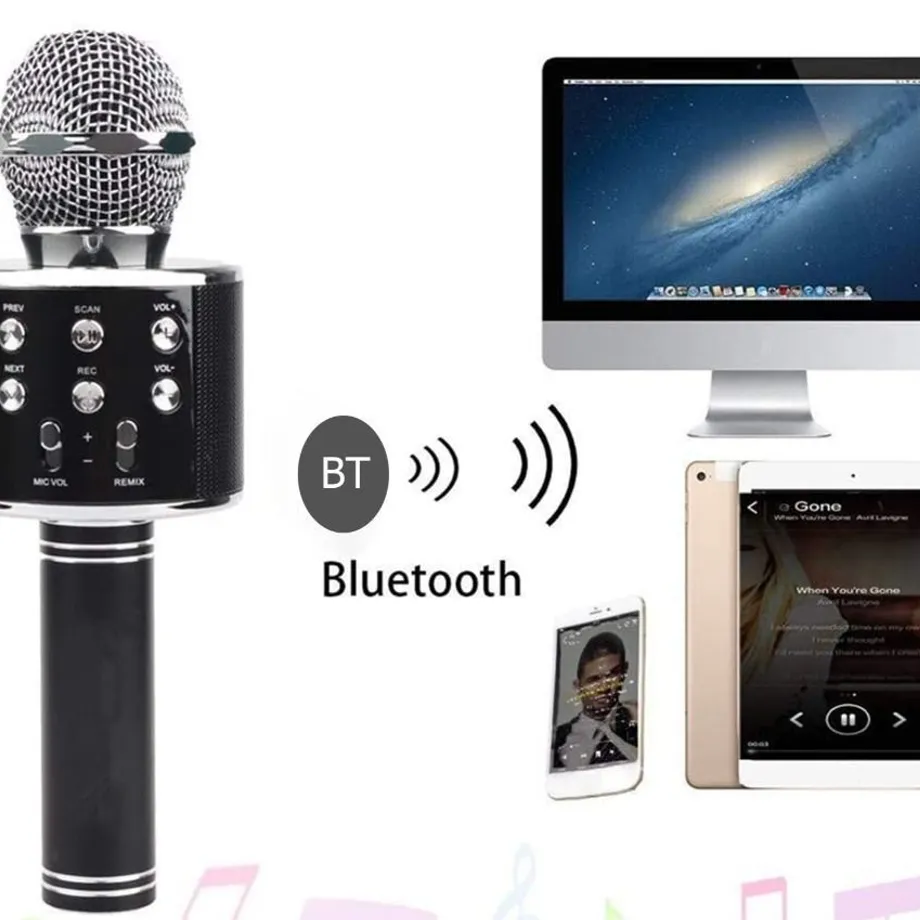 Bezdrátový bluetooth karaoke mikrofon s funkcí nahrávání