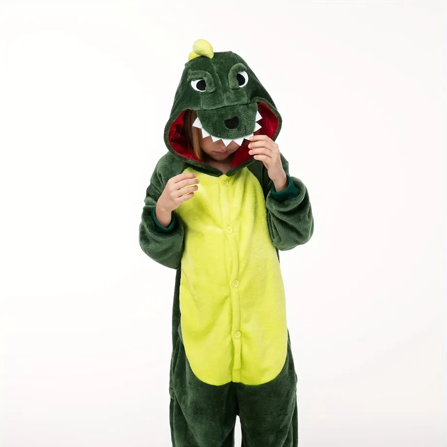 Dětská Dino Cosplay Overalová Kombinéza, Flanelový Zip, Kostým Pro Chlapce a Dívky