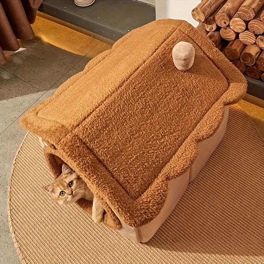 1pc Pet Bed House For Dogs, Removable And Washable Dog Kennel House, Winter Warm Dog Bed Soft And Comfortable Puppy Cave Nest