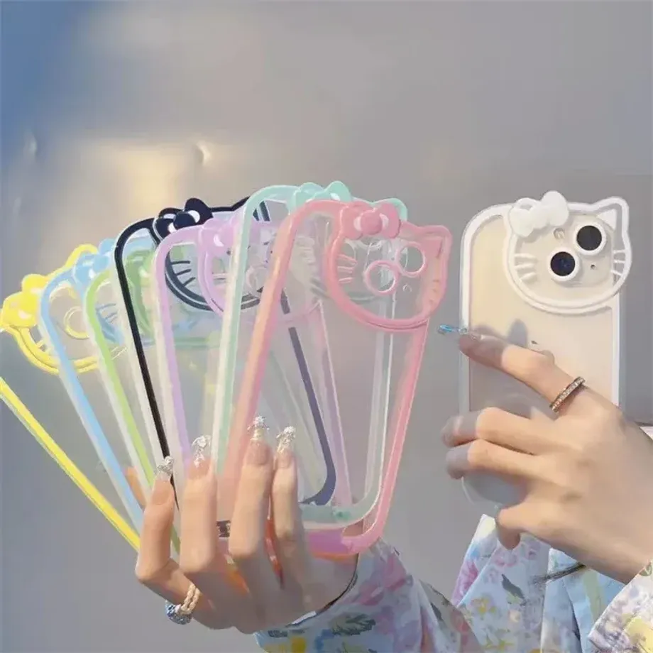 Roztomilý transparentní kryt na telefony iPhone v provedení Hello Kitty