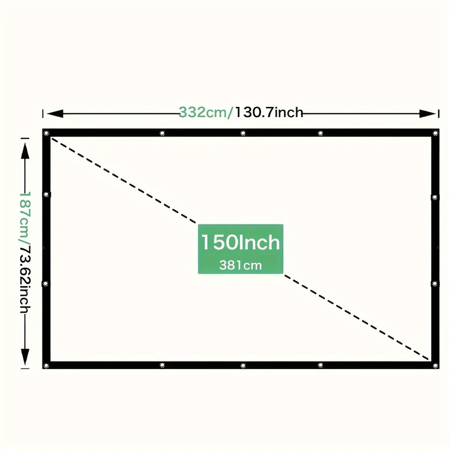 150palcové Projekční Plátno S Vysokou Hustotou, 16:9 HD, 160° Pozorovací Úhel, Skládací, Proti Vráskám, Přenosné Plátno Projektoru, Podporuje Oboustrannou Projekci, Používá Se Pro Domácí Kino, Venkovní A Kancelářské Prostory