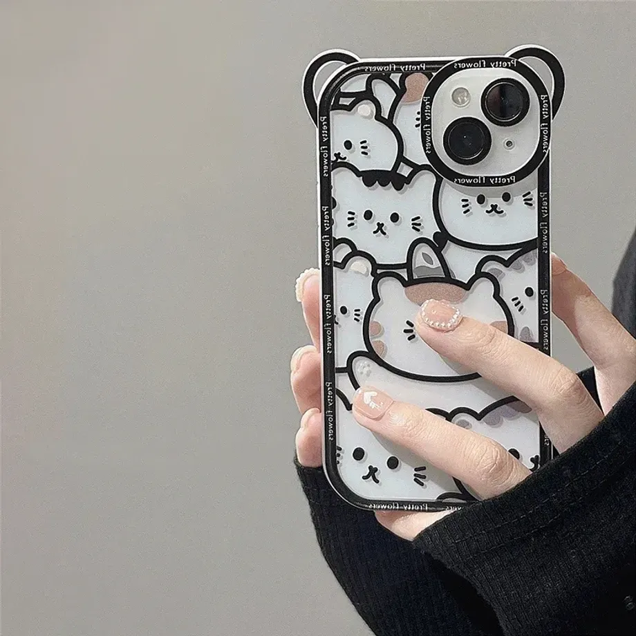 Silikonové transparentní pouzdro na telefony iPhone s motivy Cute Bear a popruhem na krk