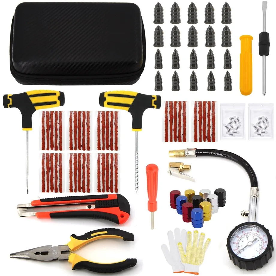 Sada nářadí na opravu pneumatik Auto Bike Puncture Plug Garage Needle Nose Pliers Vacuum Film Nail Screws W/ Storage Case