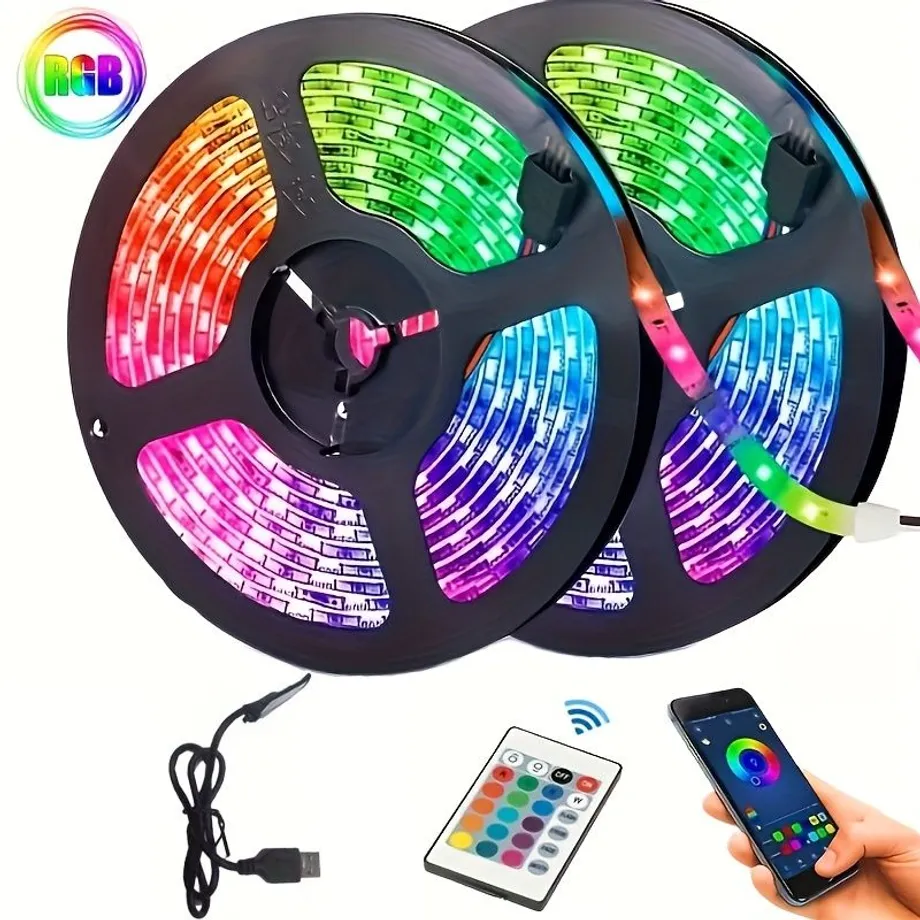 5050 RGB LED pásková světla Změna barvy hudby, chytrá aplikace Dálkové ovládání, LED pásková světla pro zahradní dekorace Domácí dekorace Obývací pokoj, Halloween, Vánoce, Svatební výzdoba, Nástěnná výzdoba, Na kempování, párty, Perfektní dárek k Vánocům