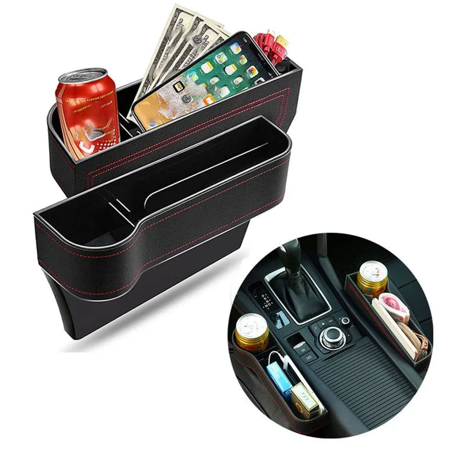 Boční organizér sedadla Držák pohárku pro auta Kožené multifunkční auto Seat Gap Filler Storage Box Seat Pocket Stowing Tidying