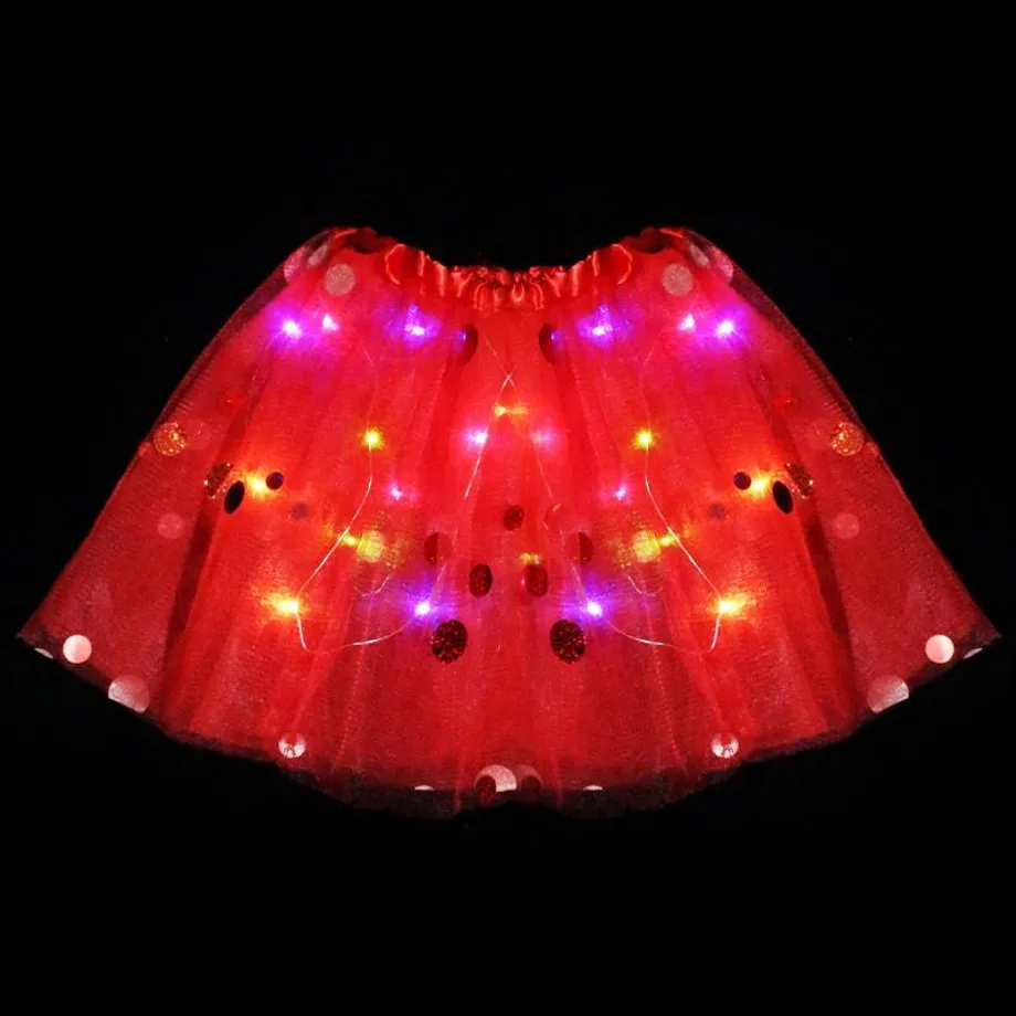 Dětská svítící sukně zdobená motýlkem pompon-red-skirt