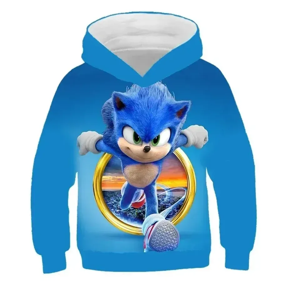 Dětská unisex mikina s kapucí a motivy 3D potisku ježka Sonic