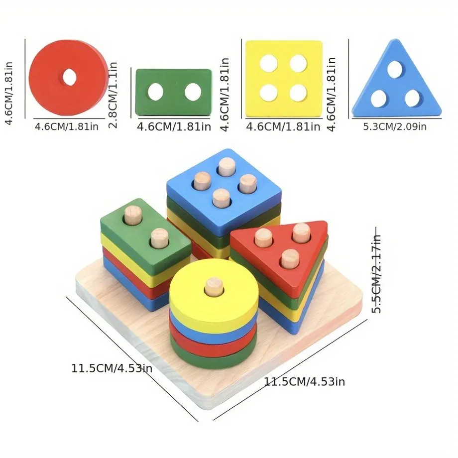 Dřevěná montessori hračka pro děti - geometrické puzzle s náhodnou barvou