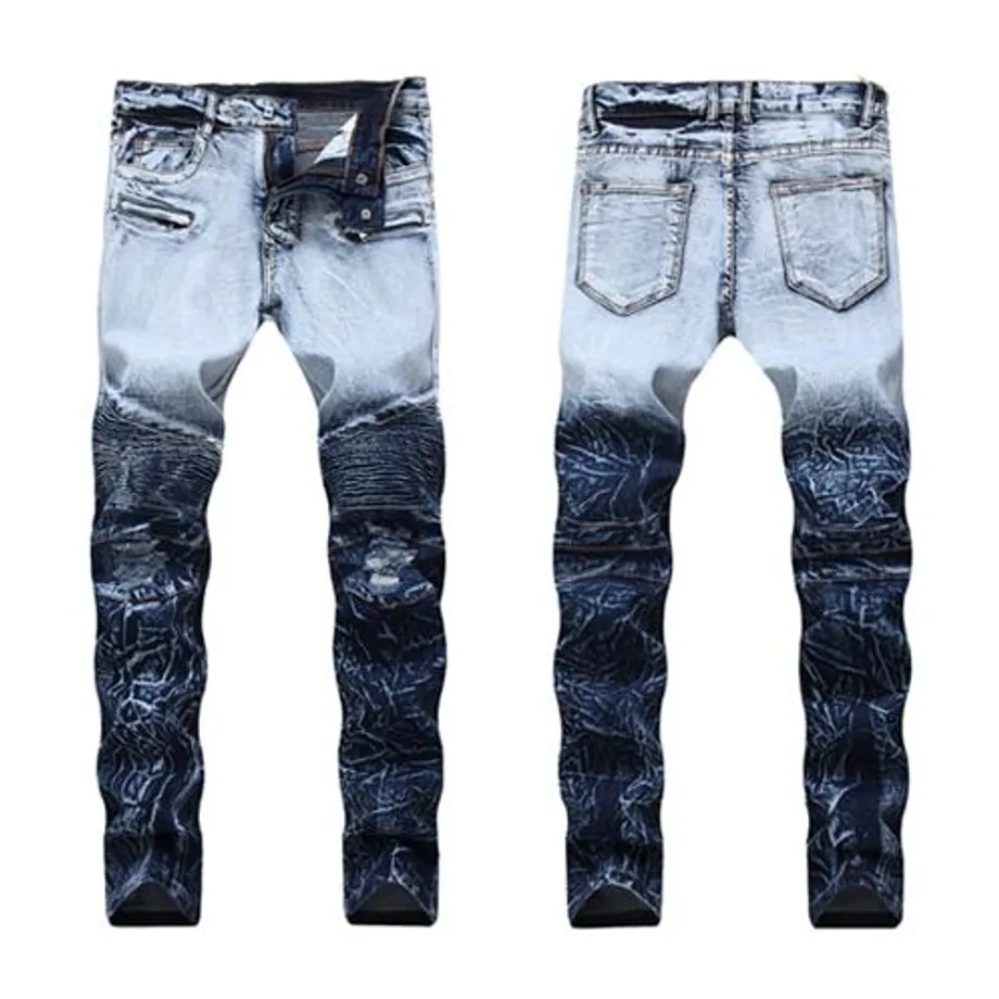 Pánské módní džíny Slim Fit Elastic Ripped Jeans Light blue 1717 34