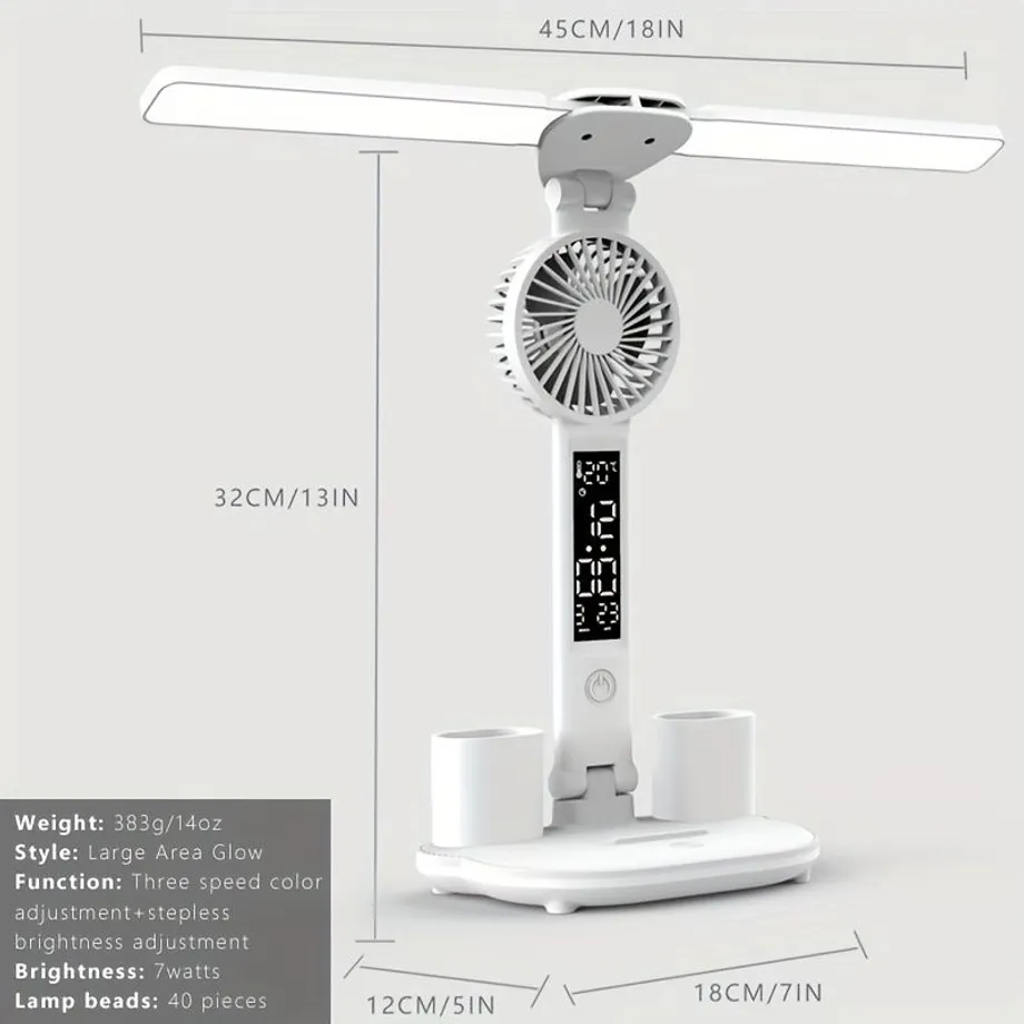 Stolní lampa pro učení - multifunkční lampa s ventilátorem pro noční stolek a stůl