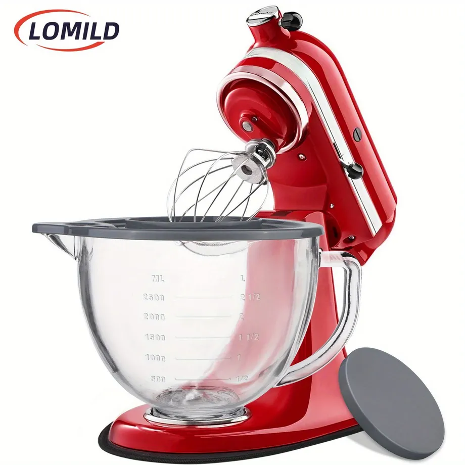 Skleněná míchací mísa, 5 litrů, kompatibilní s mixéry KitchenAid 4,5 a 5 litrů s naklápěcí hlavou (s víkem)