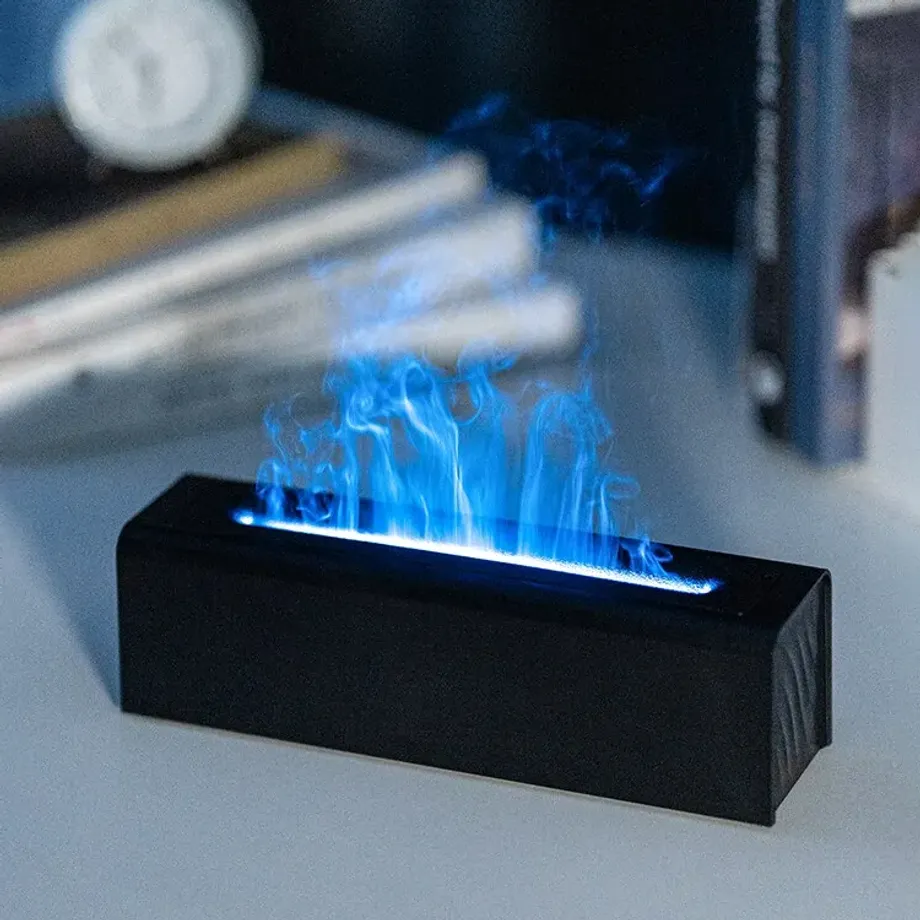 Barevný difuzér s imitací plamene, USB připojení, vůně pro kancelář a domov, zvlhčování vzduchu