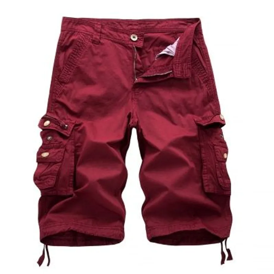 Pánské Cargo šortky v módním army stylu Wine Red 34