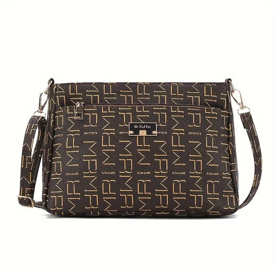 Půvabná a praktická dámská crossbody kabelka s potiskem, módní retro kabelka přes rameno, vícevrstvé zipy, velký úložný prostor