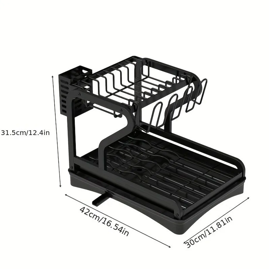 1 sada multifunkční sušák na nádobí - 2 patra, velká kapacita, s odkapávací miskou